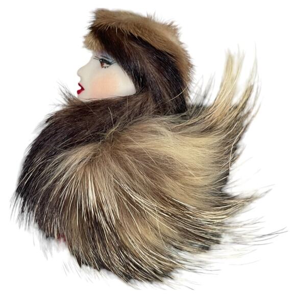 Vintage Han Shin Fur Co Ltd Pin Brooch Face Lady Woman Profile(7158) - Picture 1 of 3